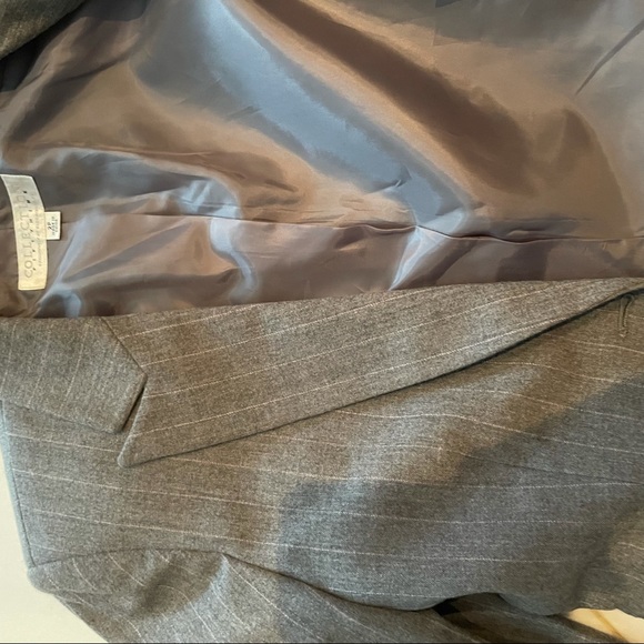 Petite gray striped wool blazer with single button closure - Picture 8 of 8